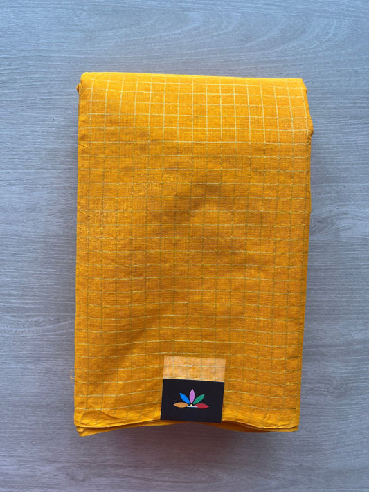 Fire Yellow Simple Zari Checks Cotton Starched Saree (Without blouse) -29638-29639