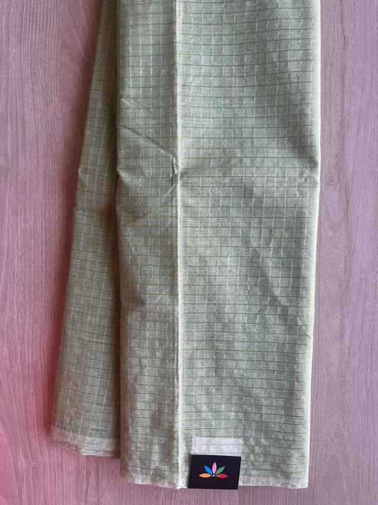 Muted Green Simple Zari Checks Cotton Starched Saree (Without blouse) -29646-29647