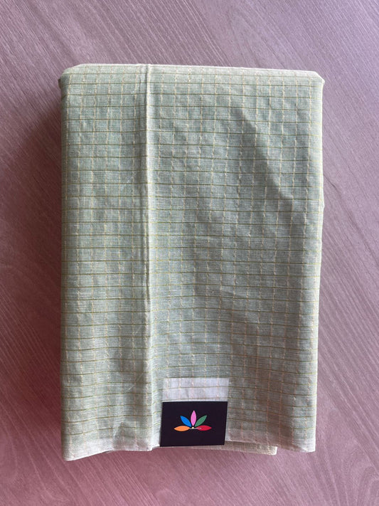Muted Green Simple Zari Checks Cotton Starched Saree (Without blouse) -29646-29647