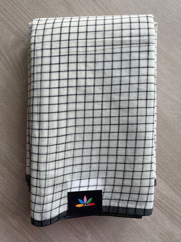White & Black Checked Handloom Cotton Saree (Starched)Without blouse) -30841-30842