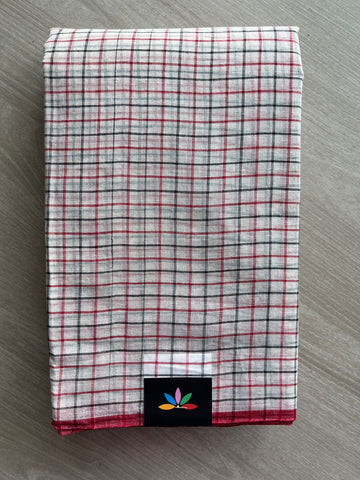 Off White Checked Handloom Cotton Saree (Starched)Without blouse) -30845-30846