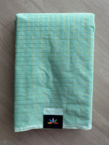 Light Teal Simple Zari Checks Cotton Starched Saree (Without blouse) -30847