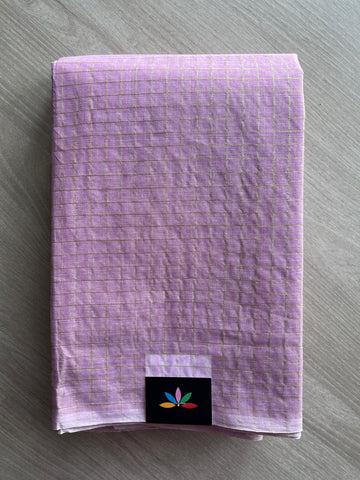 Soft Lavender Simple Zari Checks Cotton Starched Saree (Without blouse)- 34309-34311