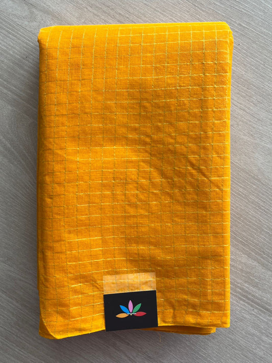 Orange Peel Shade Simple Zari Checks Cotton Starched Saree (Without blouse) - 30852-30853