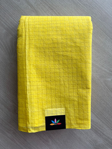Bright Yellow Simple Zari Checks Cotton Starched Saree (Without blouse) -30854-30855