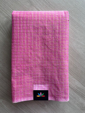 Creamy Pink Simple Zari Checks Cotton Starched Saree (Without blouse) -34315-34316