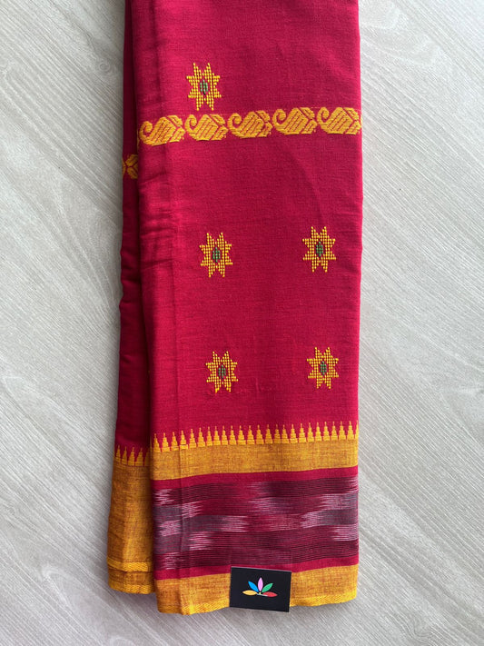 Vibrant Red Handloom Bengal Soft Cotton Saree (Without blouse) -30860