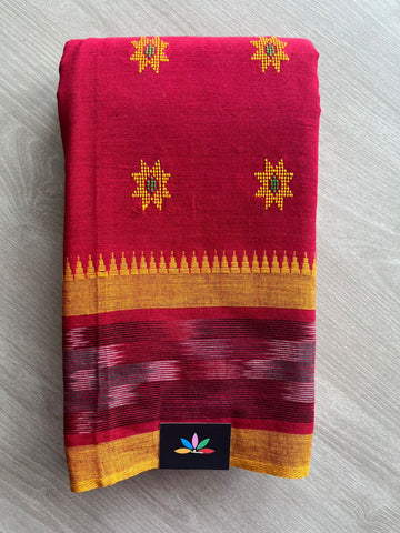 Vibrant Red Handloom Bengal Soft Cotton Saree (Without blouse) -30860