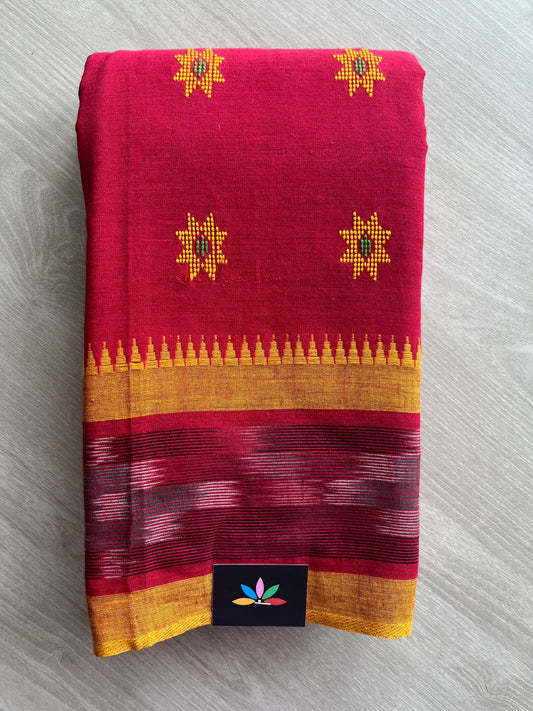 Vibrant Red Handloom Bengal Soft Cotton Saree (Without blouse) -30860