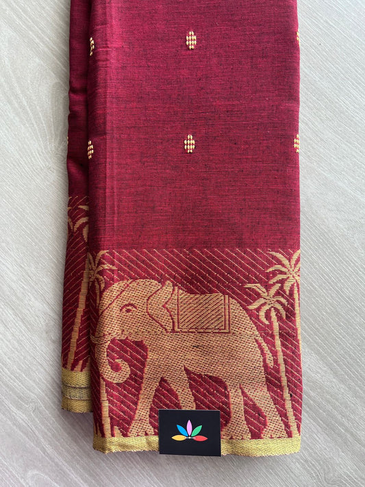 Maroon Handloom Bengal Soft Cotton Saree (Without blouse) -30871