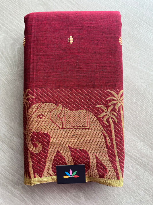 Maroon Handloom Bengal Soft Cotton Saree (Without blouse) -30871