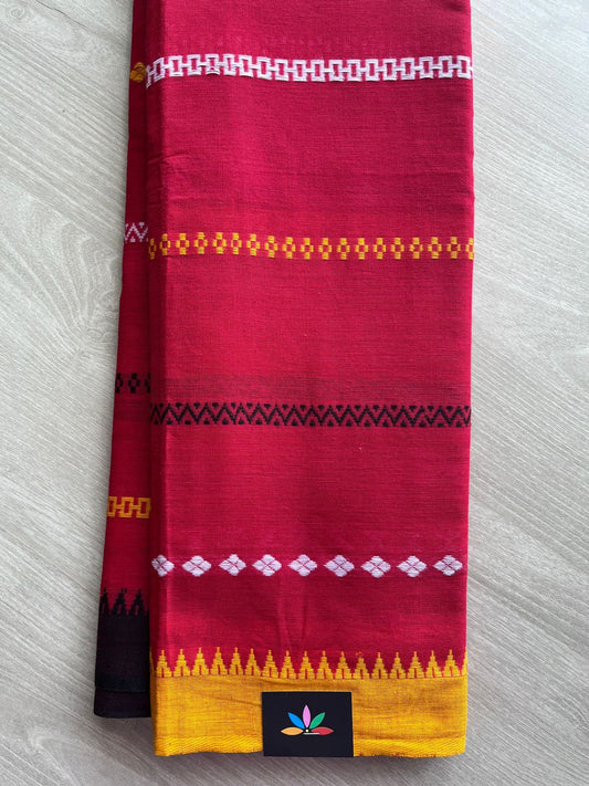 Vibrant Red Handloom Bengal Soft Cotton Saree (Without blouse) -30874-30875
