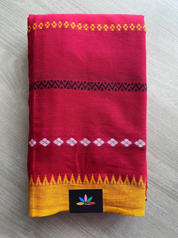Vibrant Red Handloom Bengal Soft Cotton Saree (Without blouse) -30874-30875