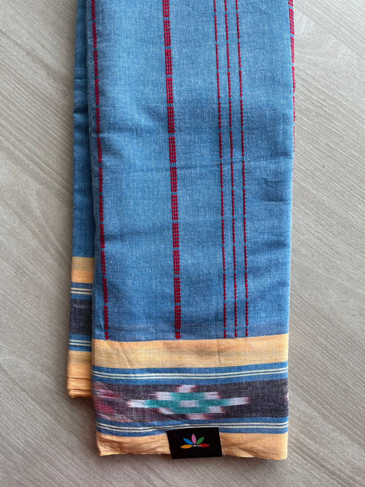 Dusty Steel Blue Handloom Bengal Soft Cotton Saree (Without blouse) -30883