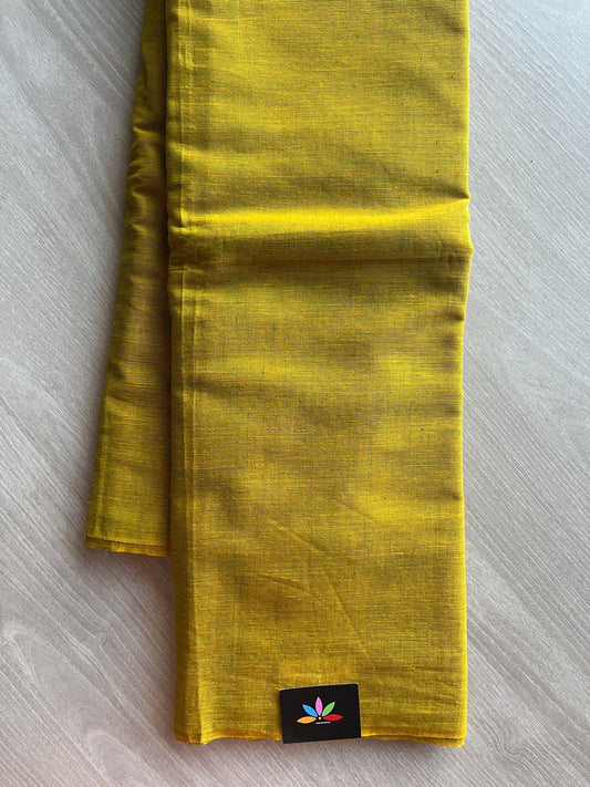 Double Tone (Olive Green/Pastel Yellow) Solid Weave Bengal Soft Cotton Saree (Without blouse) -30911