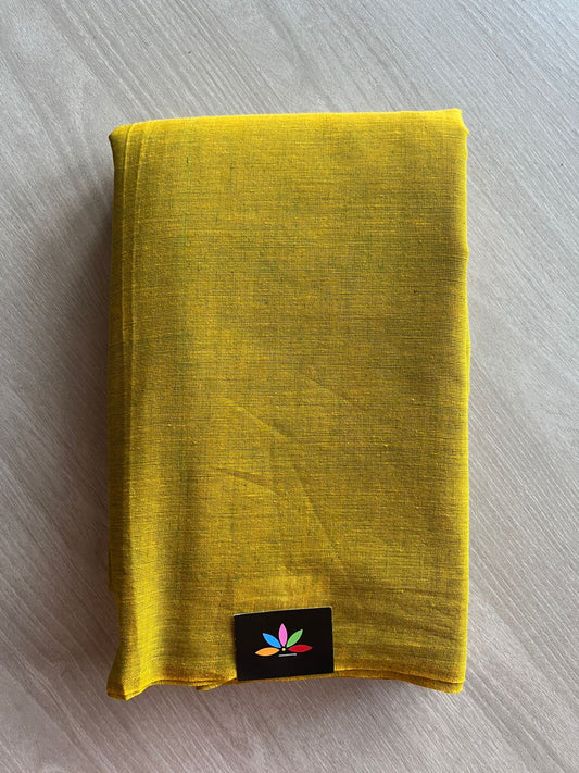 Double Tone (Olive Green/Pastel Yellow) Solid Weave Bengal Soft Cotton Saree (Without blouse) -30911