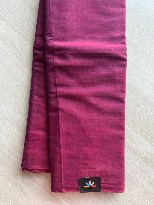 Double Tone (Magenta Pink/Black) Solid Weave Bengal Soft Cotton Saree (Without blouse) -30916