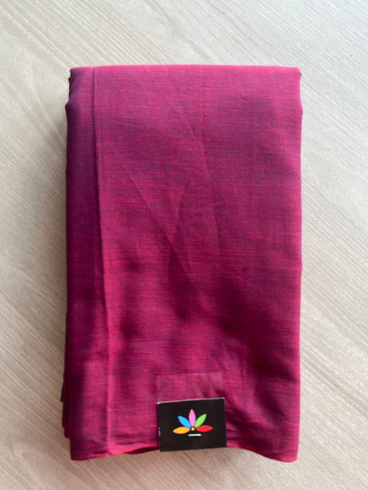Double Tone (Magenta Pink/Black) Solid Weave Bengal Soft Cotton Saree (Without blouse) -30916