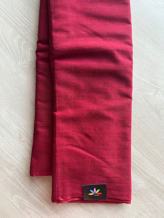 Double Tone (Bright Red/Black) Solid Weave Bengal Soft Cotton Saree (Without blouse) -30917