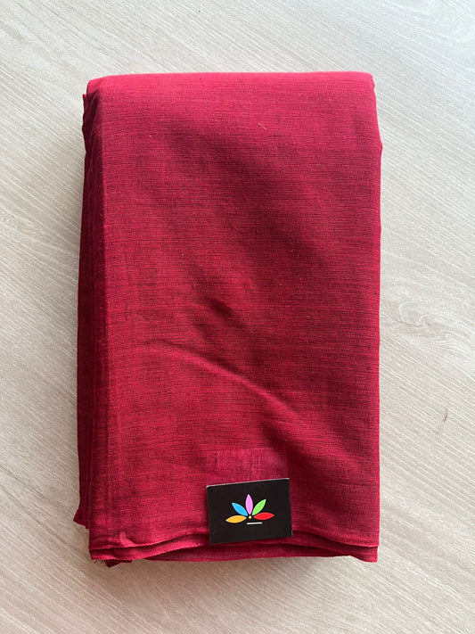 Double Tone (Bright Red/Black) Solid Weave Bengal Soft Cotton Saree (Without blouse) -30917