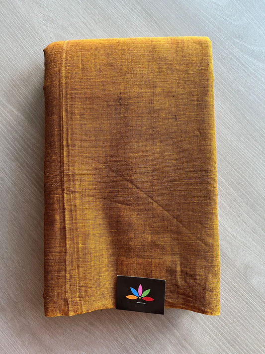 Double Tone (Mustard Gold/Black) Solid Weave Bengal Soft Cotton Saree (Without blouse) -30918