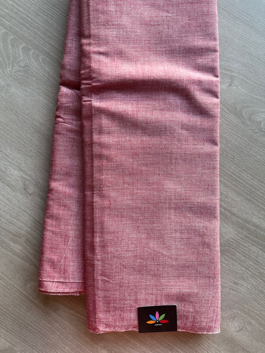 Double Tone (Peach Pink/Off White) Solid Weave Bengal Soft Cotton Saree (Without blouse) -30920
