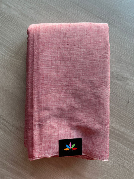 Double Tone (Peach Pink/Off White) Solid Weave Bengal Soft Cotton Saree (Without blouse) -30920