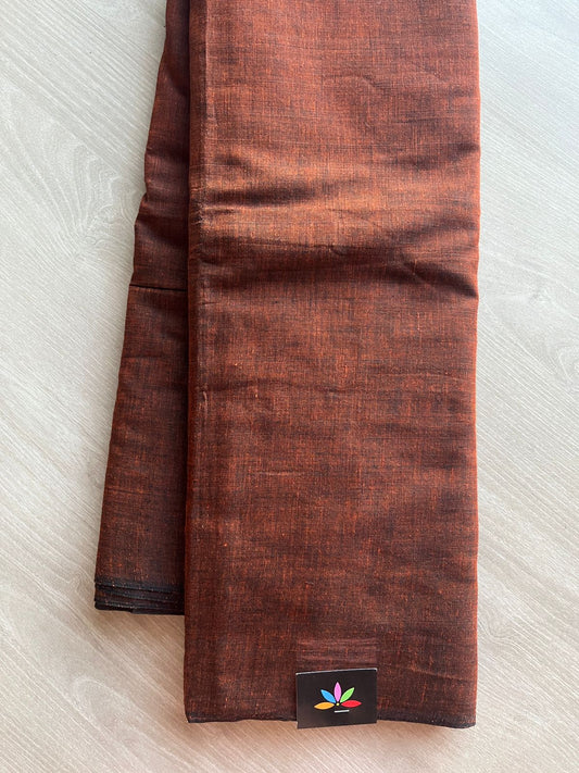 Double Tone (Rust Brown/Black) Solid Weave Bengal Soft Cotton Saree (Without blouse) -30921