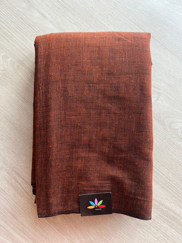 Double Tone (Rust Brown/Black) Solid Weave Bengal Soft Cotton Saree (Without blouse) -30921