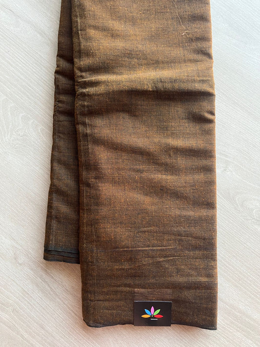 Double Tone (Dried Mustard Shade/Black) Solid Weave Bengal Soft Cotton Saree (Without blouse) -30922