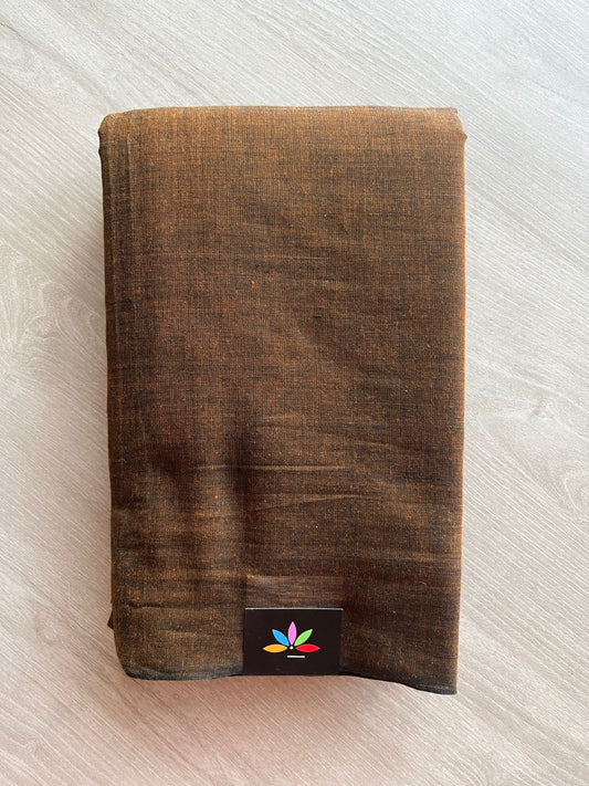 Double Tone (Dried Mustard Shade/Black) Solid Weave Bengal Soft Cotton Saree (Without blouse) -30922