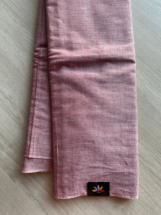 Double Tone (Muted Pink/Off White) Solid Weave Bengal Soft Cotton Saree (Without blouse) -30923