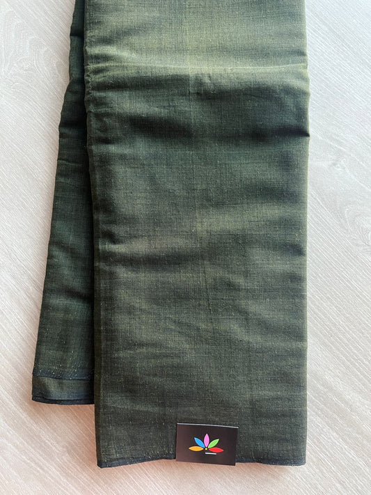 Double Tone (Hunter Green/Black) Solid Weave Bengal Soft Cotton Saree (Without blouse) -30926