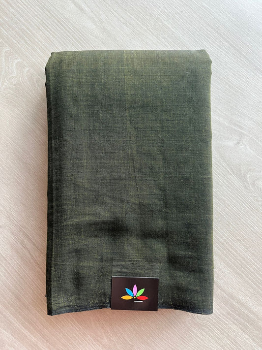 Double Tone (Hunter Green/Black) Solid Weave Bengal Soft Cotton Saree (Without blouse) -30926
