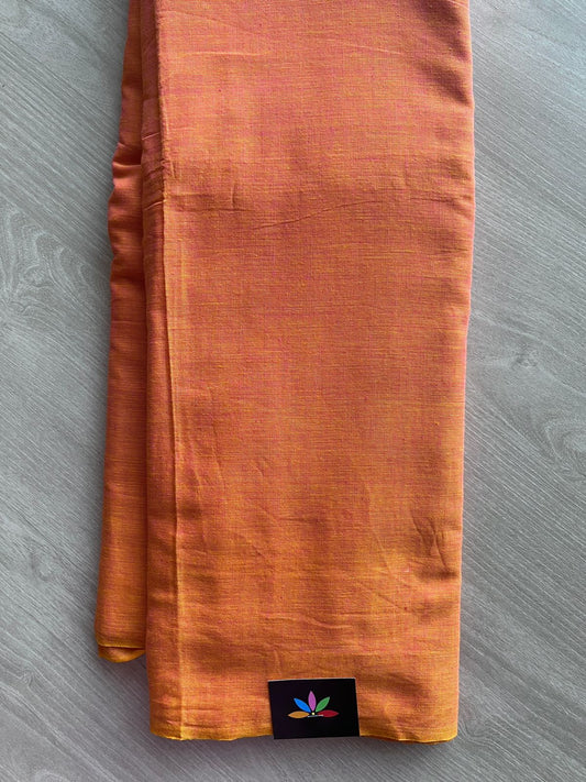 Double Tone (Orange Peel Shade/Magenta Pink) Solid Weave Bengal Soft Cotton Saree (Without blouse) -30927