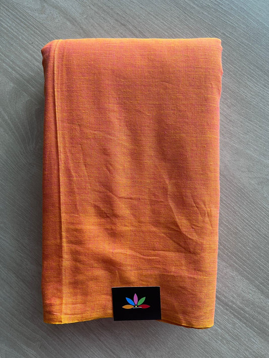 Double Tone (Orange Peel Shade/Magenta Pink) Solid Weave Bengal Soft Cotton Saree (Without blouse) -30927