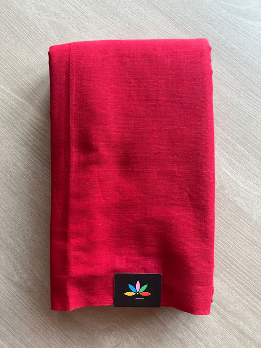 Bright Red Solid Weave Bengal Soft Cotton Saree (Without blouse) -30930-30931