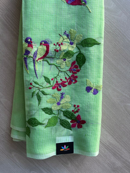 Pastel Green All Over Embroidered Kota Saree - 30972
