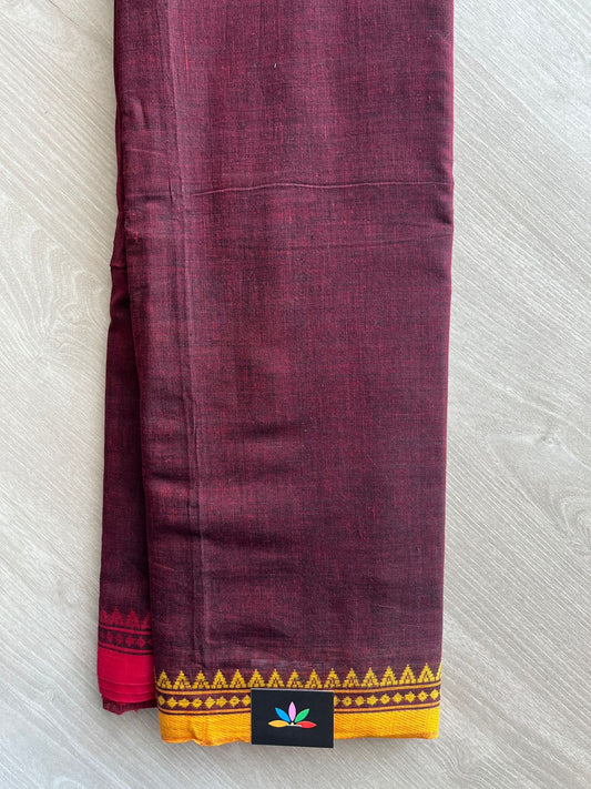 Double Tone (Maroon/Black) Handloom Bengal Soft Cotton Saree (Without blouse) -31096