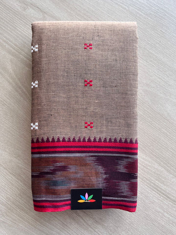 Double Tone (Penny Brown/Off White) Handloom Bengal Soft Cotton Saree (Without blouse) -31098