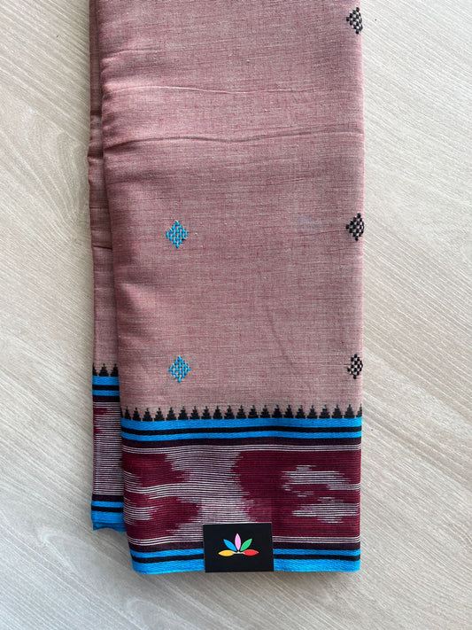 Double Tone (Dusty Mauve Pink/Off White) Handloom Bengal Soft Cotton Saree (Without blouse) -31100