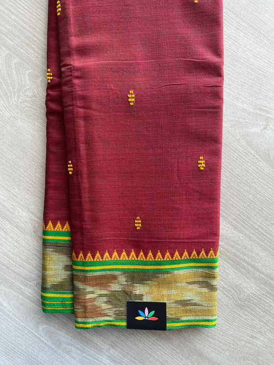 Double Tone (Maroon/Black) Handloom Bengal Soft Cotton Saree (Without blouse) -31101