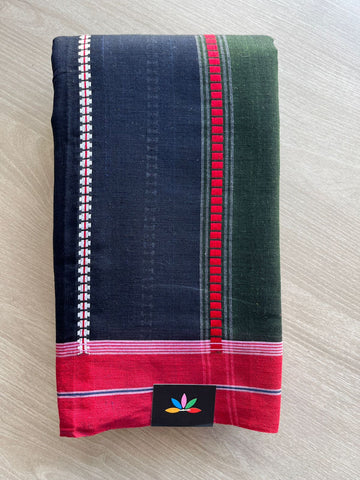 Midnight Navy Blue & Forest Green Handloom Bengal Soft Cotton Saree (Without blouse) -31107