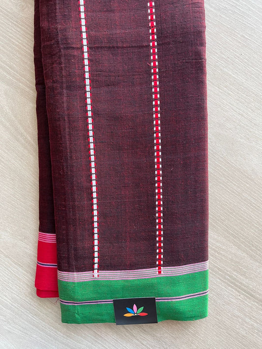 Double Tone (Maroon/Black) Handloom Bengal Soft Cotton Saree (Without blouse) -31111