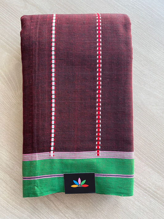 Double Tone (Maroon/Black) Handloom Bengal Soft Cotton Saree (Without blouse) -31111
