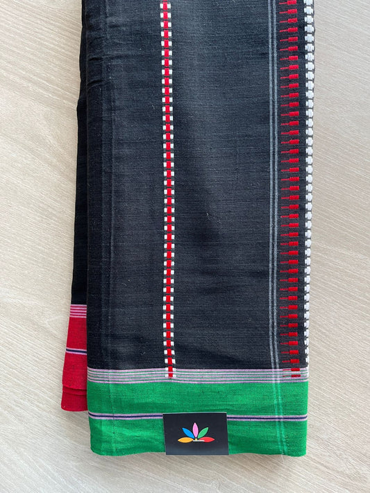 Black Handloom Bengal Soft Cotton Saree (Without blouse) -31112