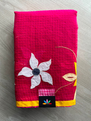 Appliqué work Kota Checks Saree (Without blouse) - 34046