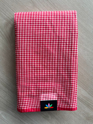 Red & White Small Checked Cotton Starched Saree (Without Blouse) - 34058-34059