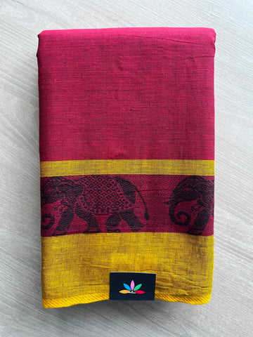 Elephant Border Bengal Cotton Saree (Without blouse) - 34060