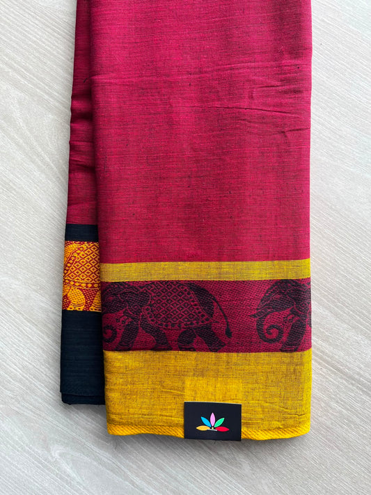 Elephant Border Bengal Cotton Saree (Without blouse) - 34060